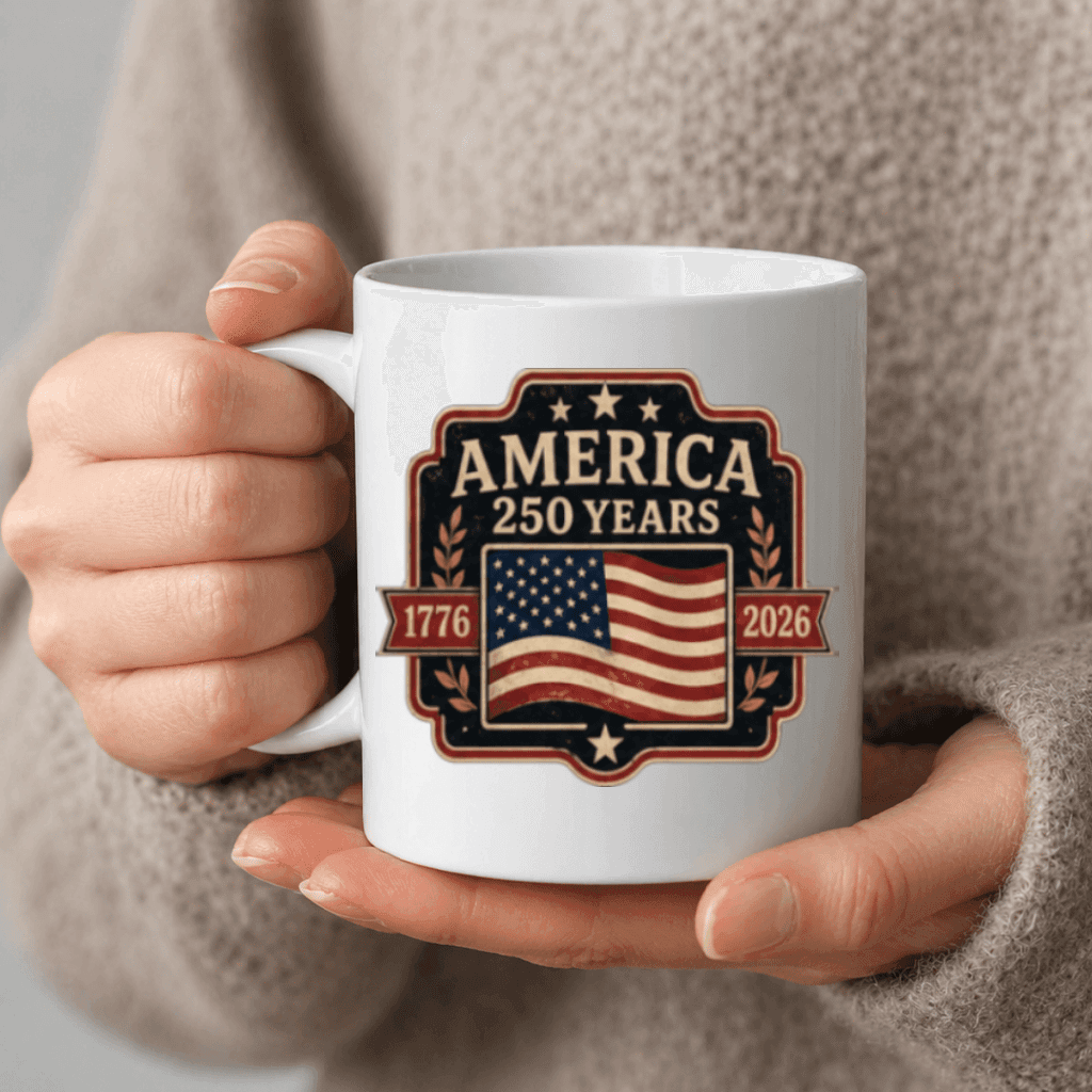 Vintage American 250th Anniversary 1776-2026 Patriotic White Mug - USA 1776-2026 Independence Day Gift for Men Women thumbnail - back view