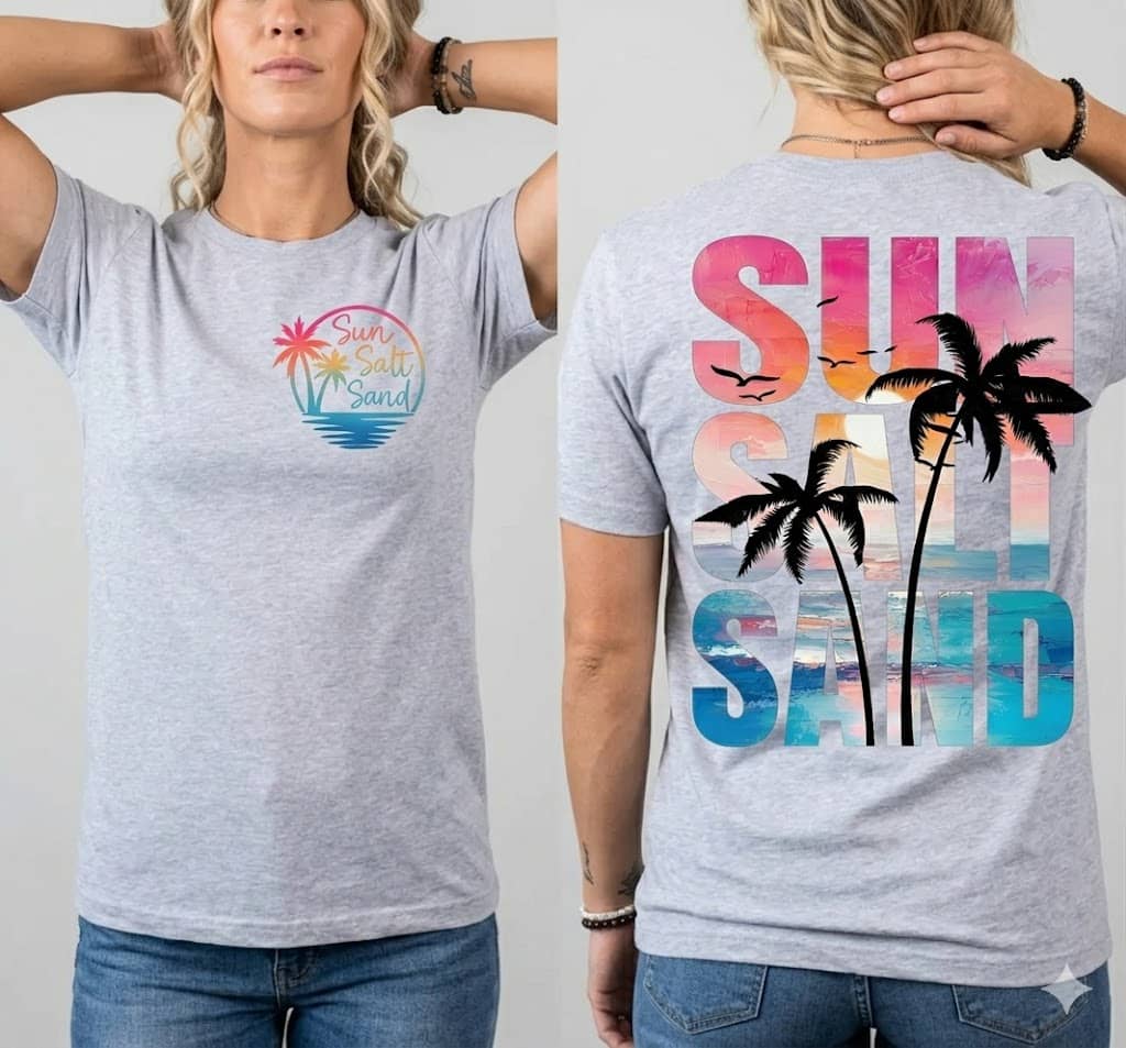 Retro Sun Salt Sand Comfort Colors T-Shirt Summer Beach Vacation for Women Aesthetic Front and Back Print thumbnail - back view
