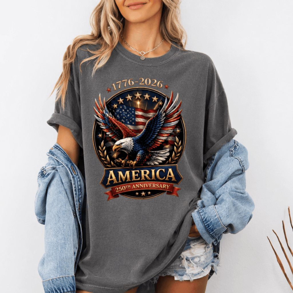 Comfort Colors American Eagle 250th Anniversary Shirt – Independence Day 1776–2026 Patriotic Freedom Tee Gift for Dad thumbnail - detail view