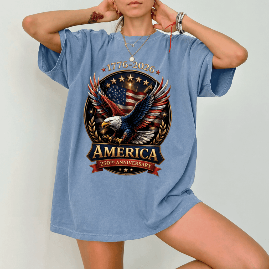 Comfort Colors American Eagle 250th Anniversary Shirt – Independence Day 1776–2026 Patriotic Freedom Tee Gift for Dad thumbnail - close-up view