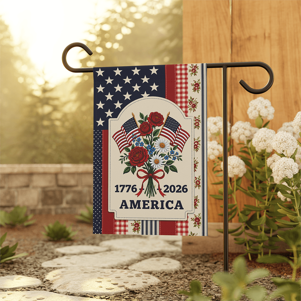 Summer Garden 1776 - 2026 American 4th of July Flag -  Patriotic Flag Gift for Her thumbnail - front view