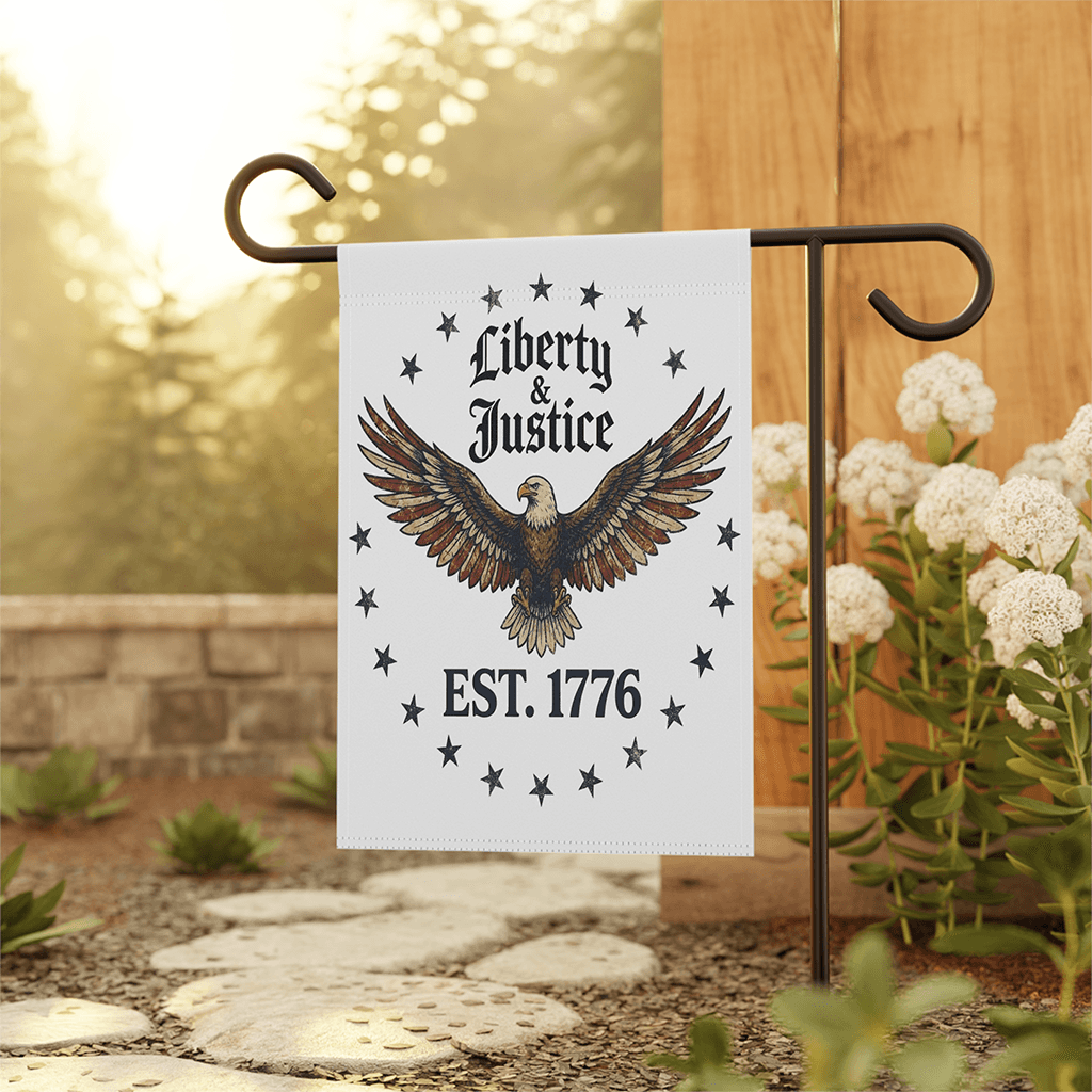 Liberty & Justice American Eagle Patriotic Flag - Independence Gift for Him & Her thumbnail - back view