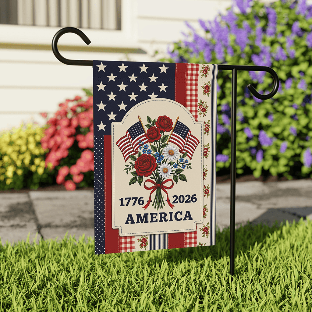 Summer Garden 1776 - 2026 American 4th of July Flag -  Patriotic Flag Gift for Her thumbnail - back view