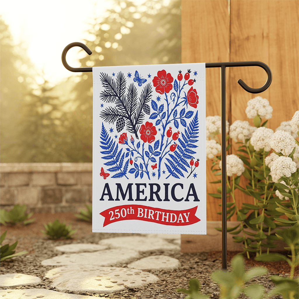 Red White Blue Floral 250th America Birthday Patriotic Flag - Independence Gift for Her thumbnail - back view