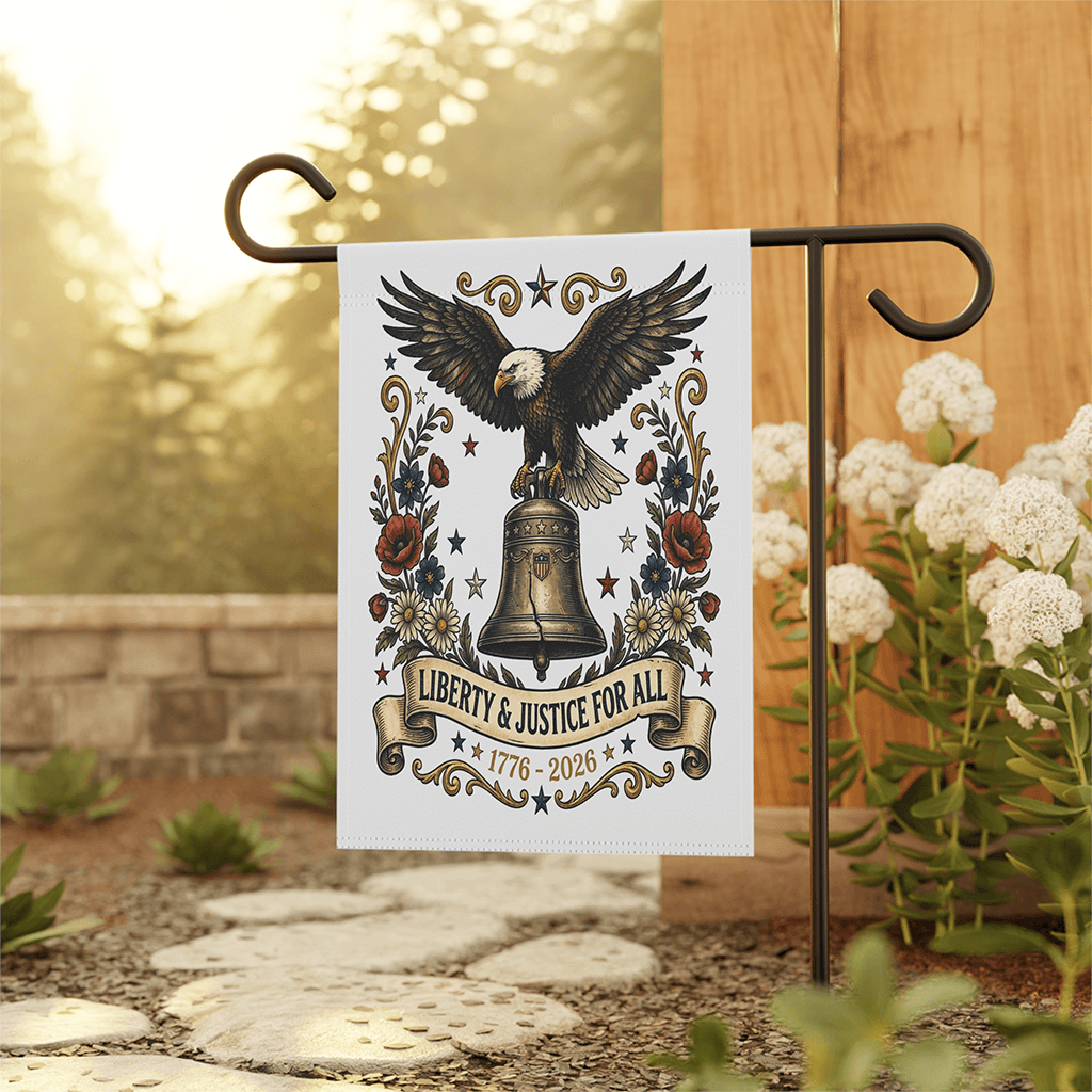Liberty and Justice for All 1776 2026 USA Patriotic Eagle Flag - 250th USA Anniversary Garden Flag Gift thumbnail - back view