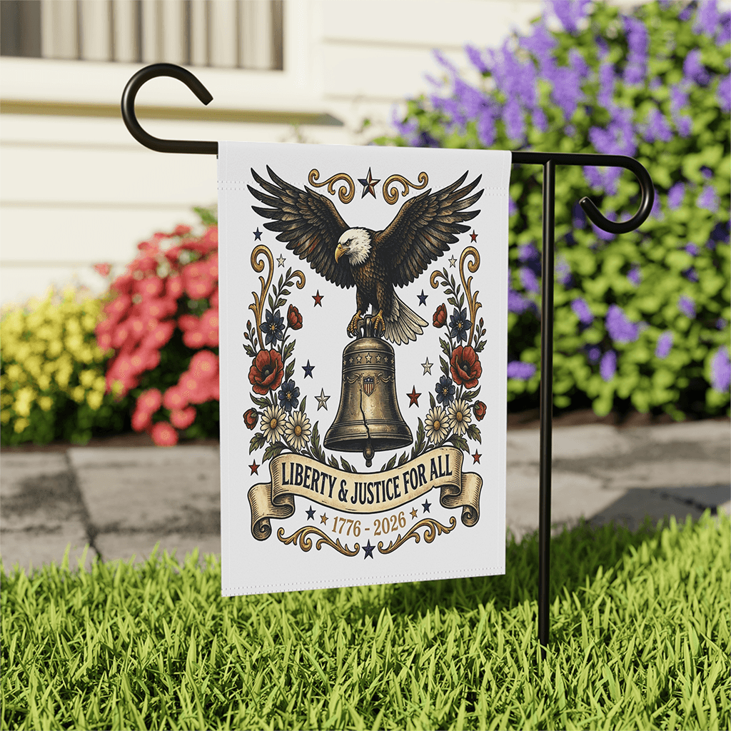 Liberty and Justice for All 1776 2026 USA Patriotic Eagle Flag - 250th USA Anniversary Garden Flag Gift thumbnail - front view