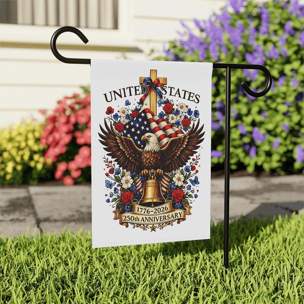 250th Anniversary USA Patriotic Eagle Garden Flag - Independence Day Gift for Him & Her thumbnail - back view