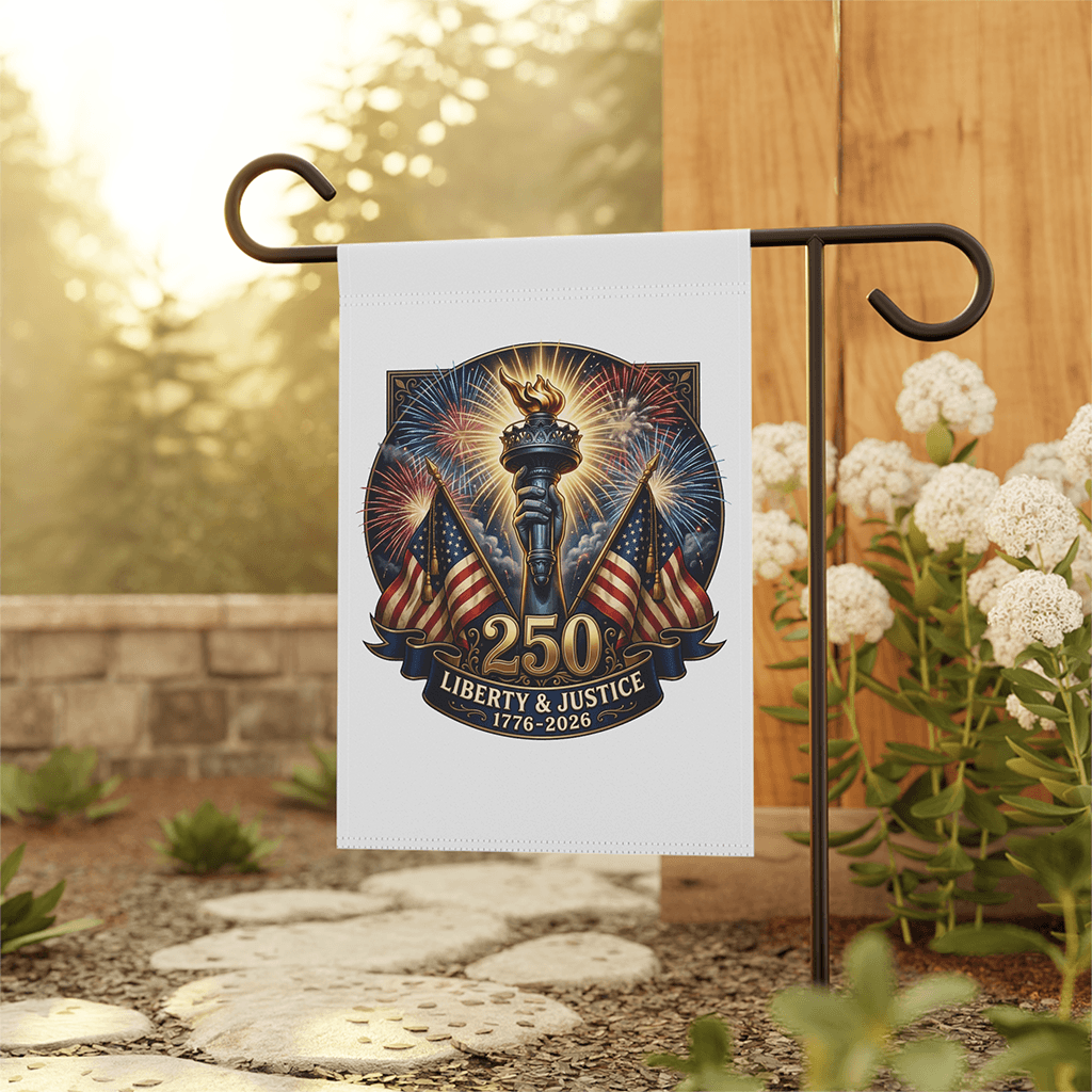 Liberty & Justice USA 250th Anniversary Garden Flag - Independence Day Gift for Her thumbnail - back view