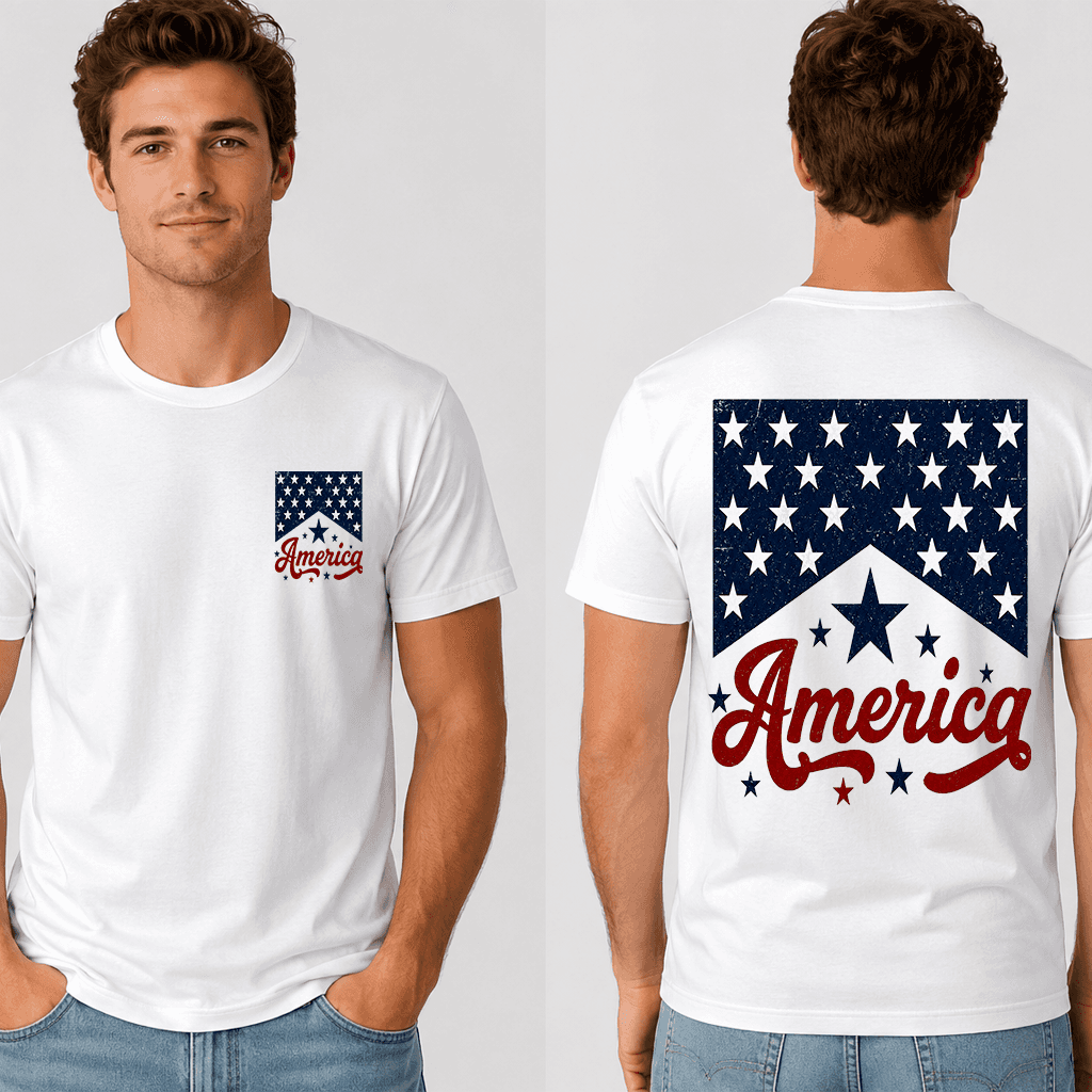 Red White Blue America Flag T-Shirt - Ideal 4th of July Patriotic Gift for Him & Her thumbnail - back view