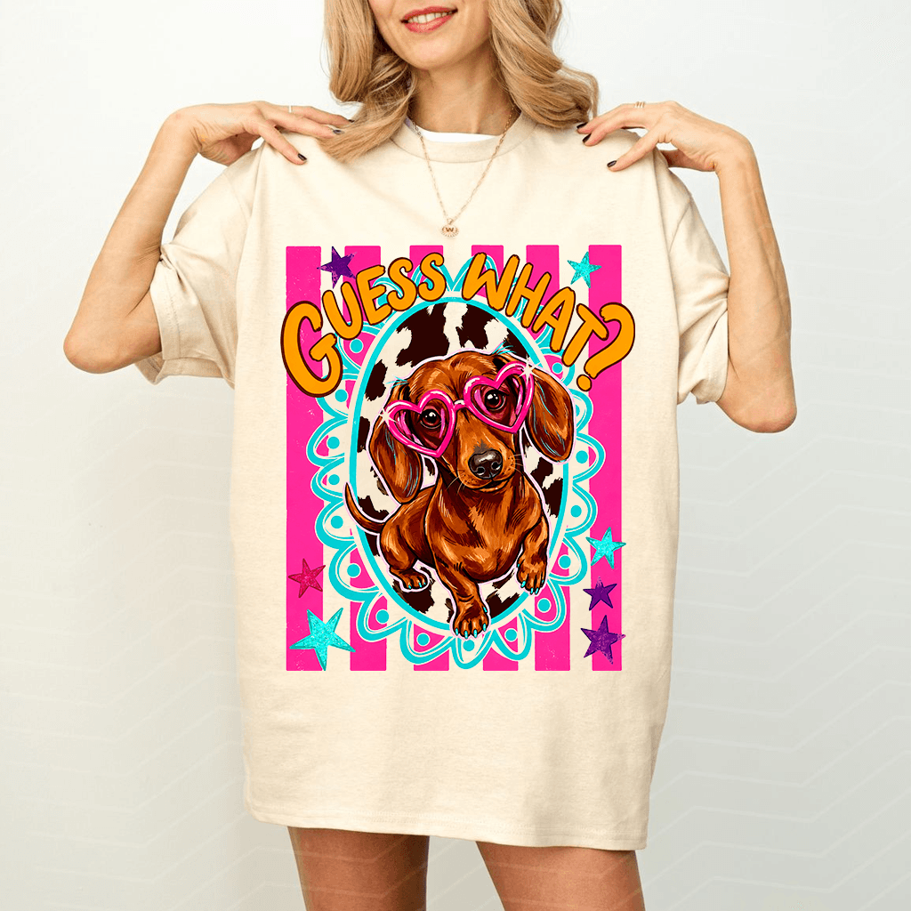 Guess What? Funny Dachshund T-Shirt for women - Cute Gift for Dog Lovers thumbnail - back view
