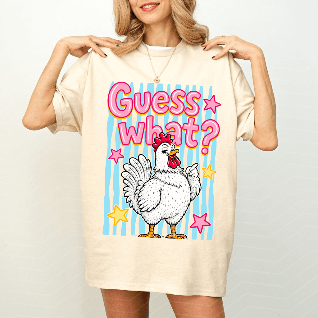 Summer Stripes Guess What? Funny Chicken T-Shirt - Gift for Farm Animal Lovers thumbnail - back view