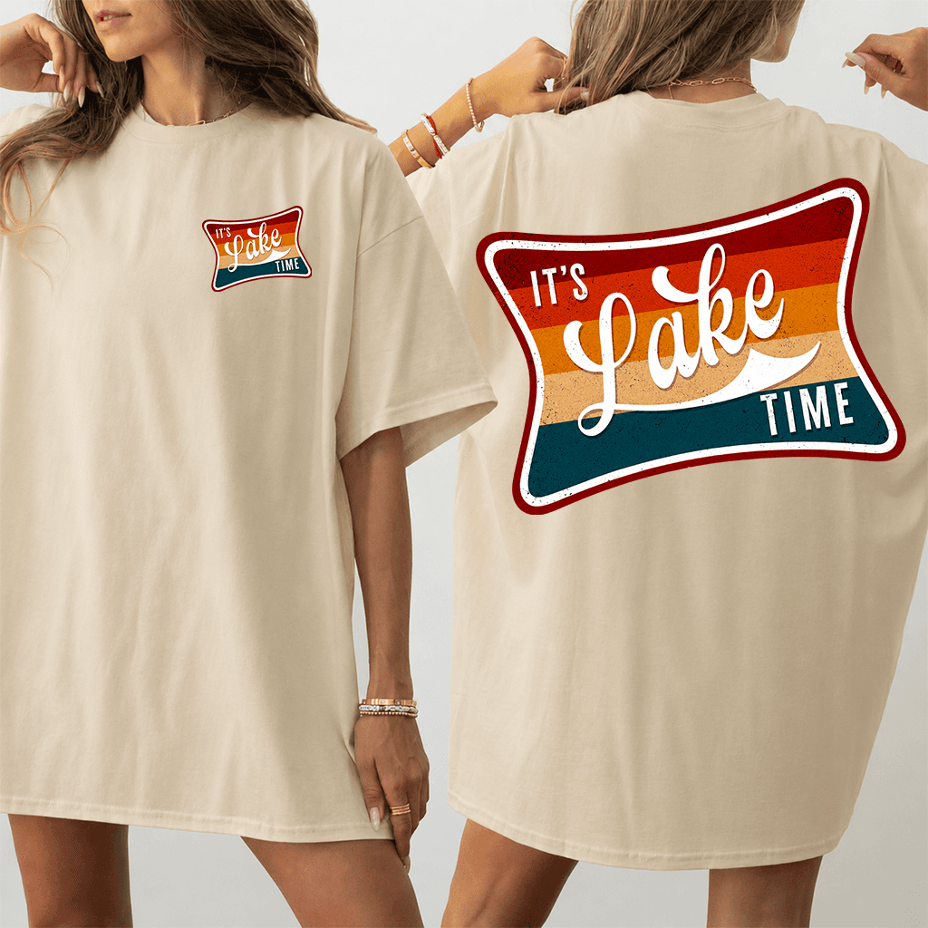 Retro It's Lake Time Sunset Summer Vacation T-Shirt - Ideal Summer Gift for Him & Her thumbnail - back view