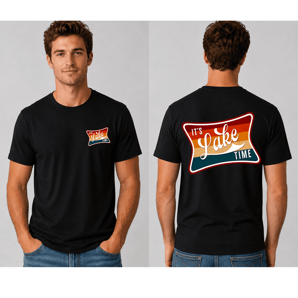 Retro It's Lake Time Sunset Summer Vacation T-Shirt - Ideal Summer Gift for Him & Her thumbnail - detail view