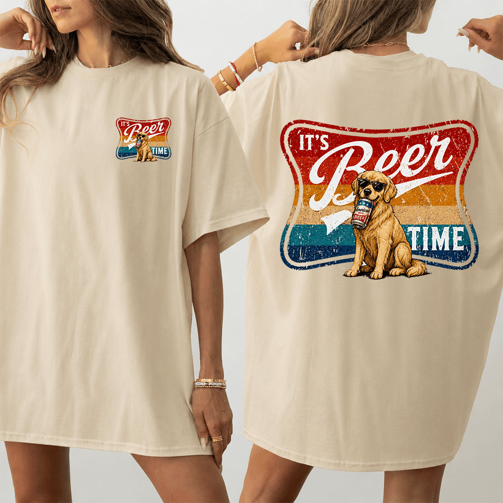 It's Beer Time Golden Retriever Drinking T-Shirt - Ideal Gift for Beer Lovers thumbnail - back view