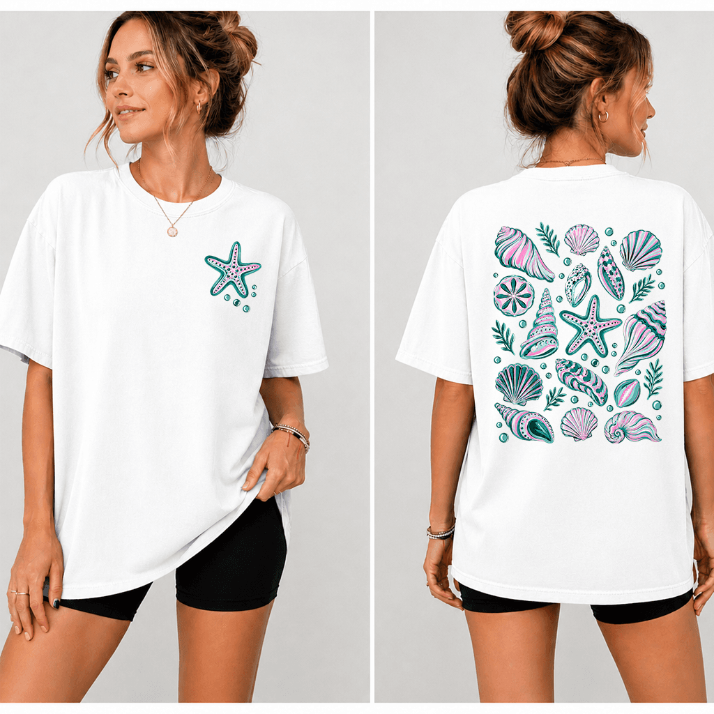 Preppy Summer Vibes Sea Shell T-Shirt - Summer Vibes Gift for Ocean Lover thumbnail - detail view