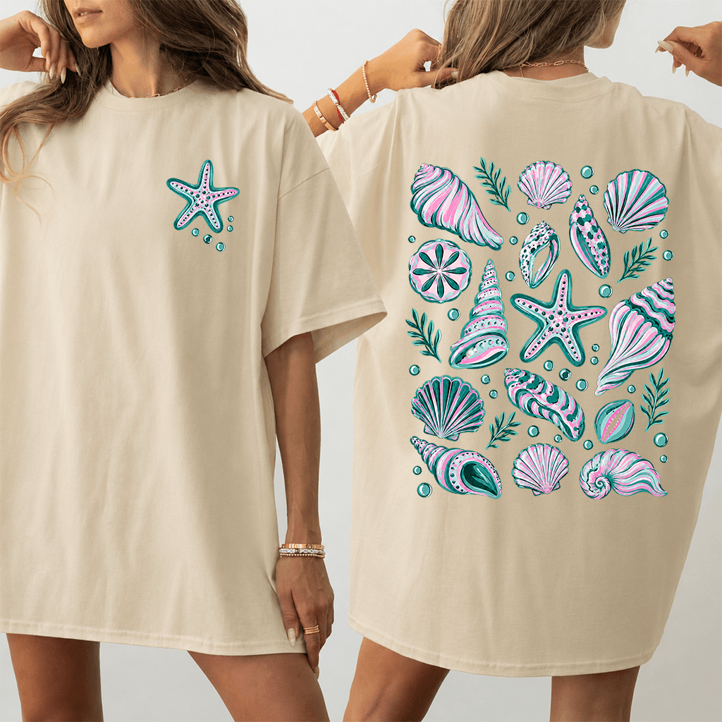 Preppy Summer Vibes Sea Shell T-Shirt - Summer Vibes Gift for Ocean Lover thumbnail - back view