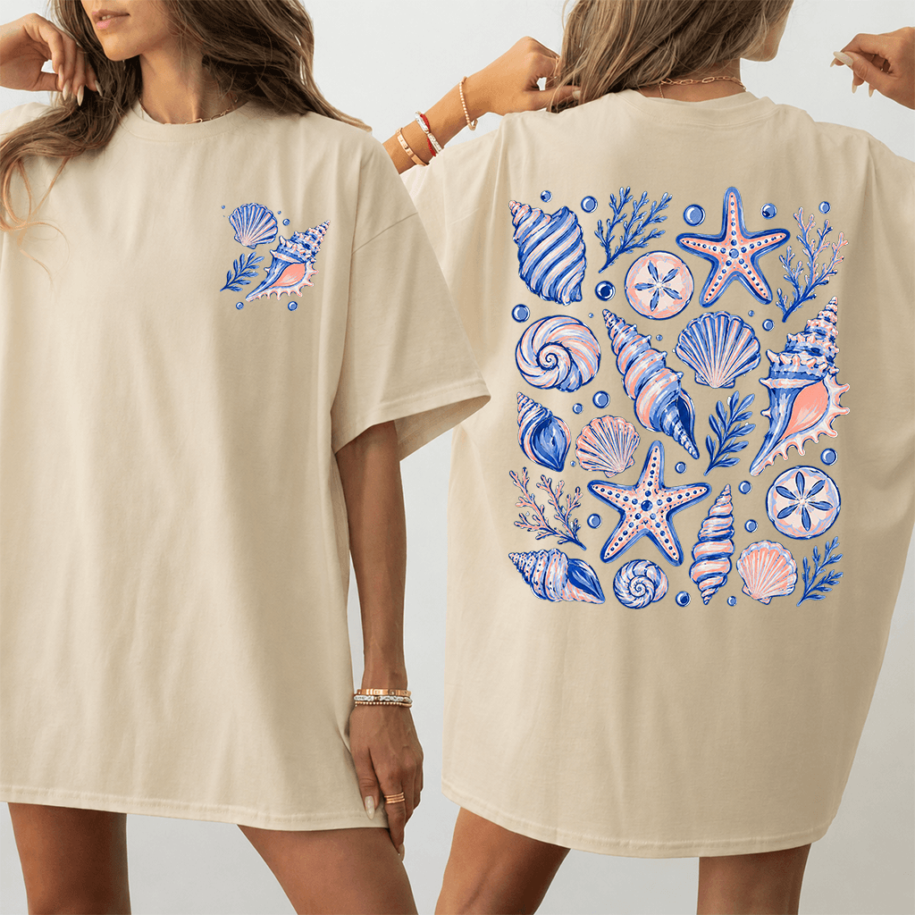 Watercolor Seashell T-Shirt - Coastal Summer Gift for Beach Lover thumbnail - back view
