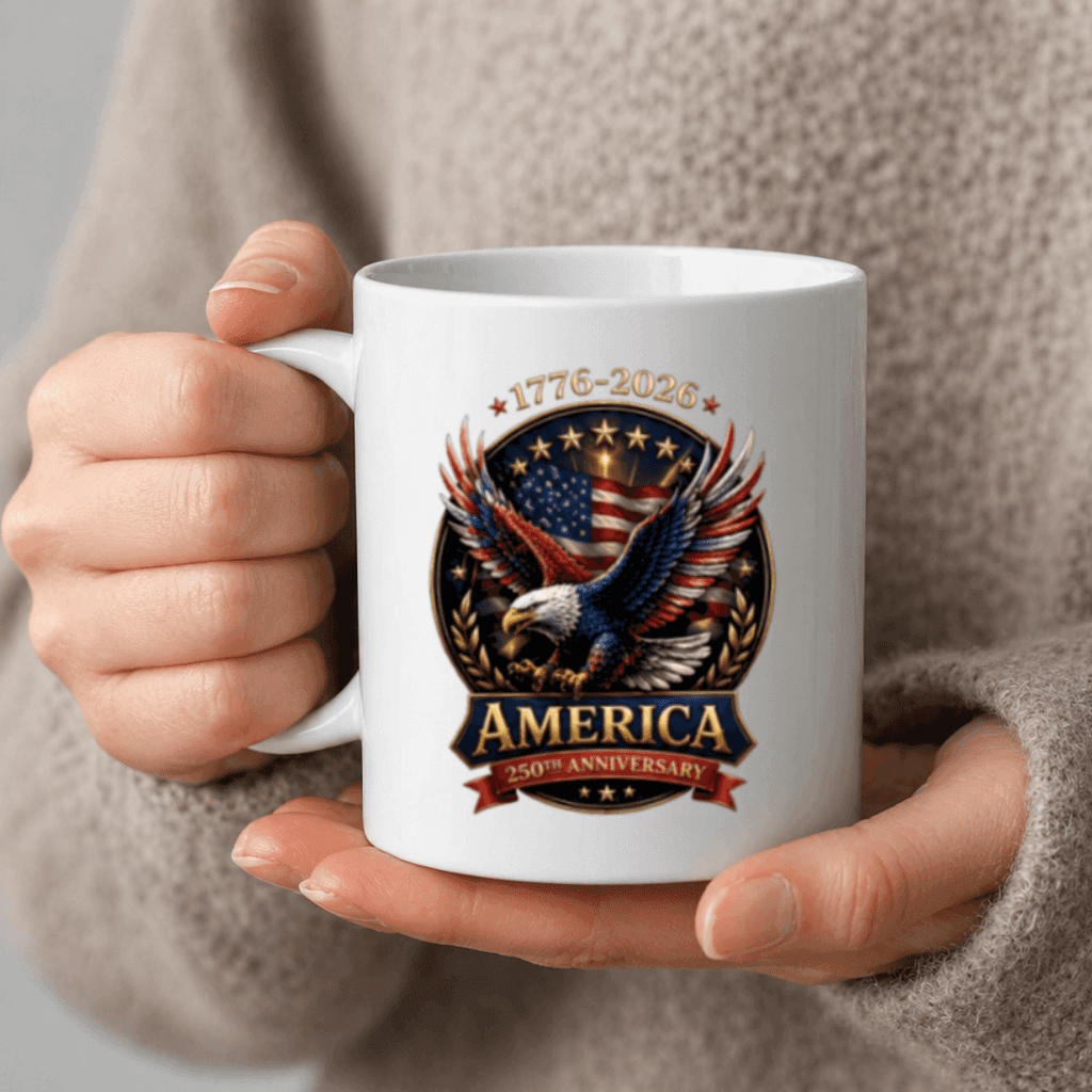 American Eagle 250th Anniversary White Mug – Independence Day 1776–2026 Patriotic Freedom Tee Gift for Dad thumbnail - back view