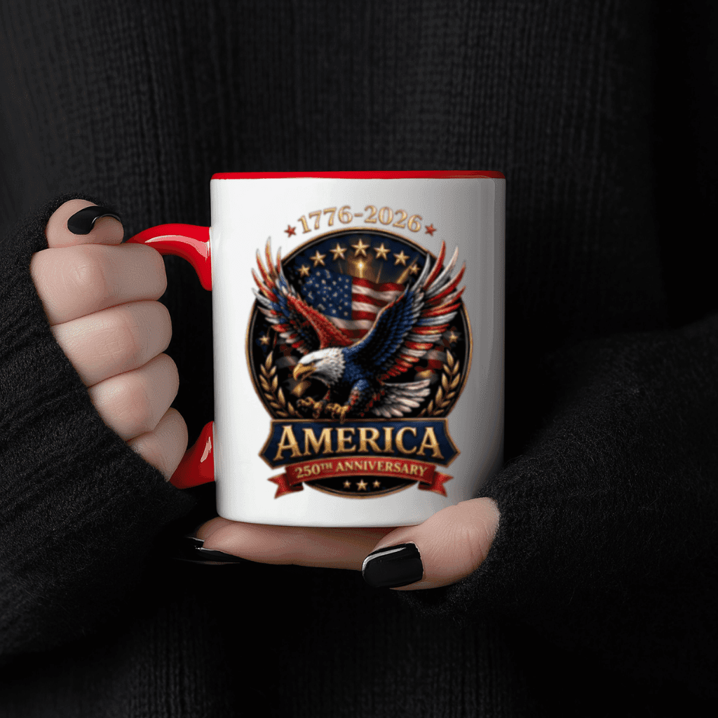 American Eagle 250th Anniversary Accent Mug – Independence Day 1776–2026 Patriotic Freedom Tee Gift for Dad thumbnail - close-up view