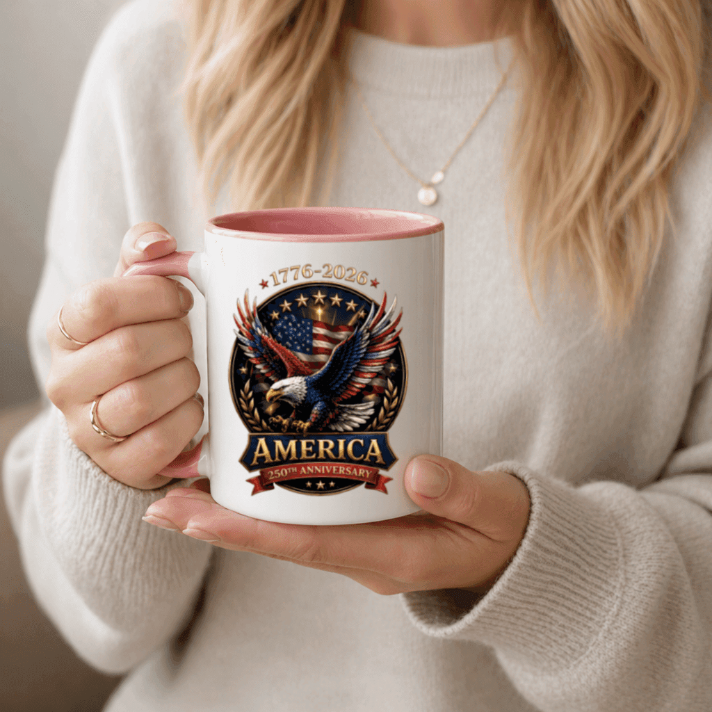 American Eagle 250th Anniversary Accent Mug – Independence Day 1776–2026 Patriotic Freedom Tee Gift for Dad thumbnail - detail view