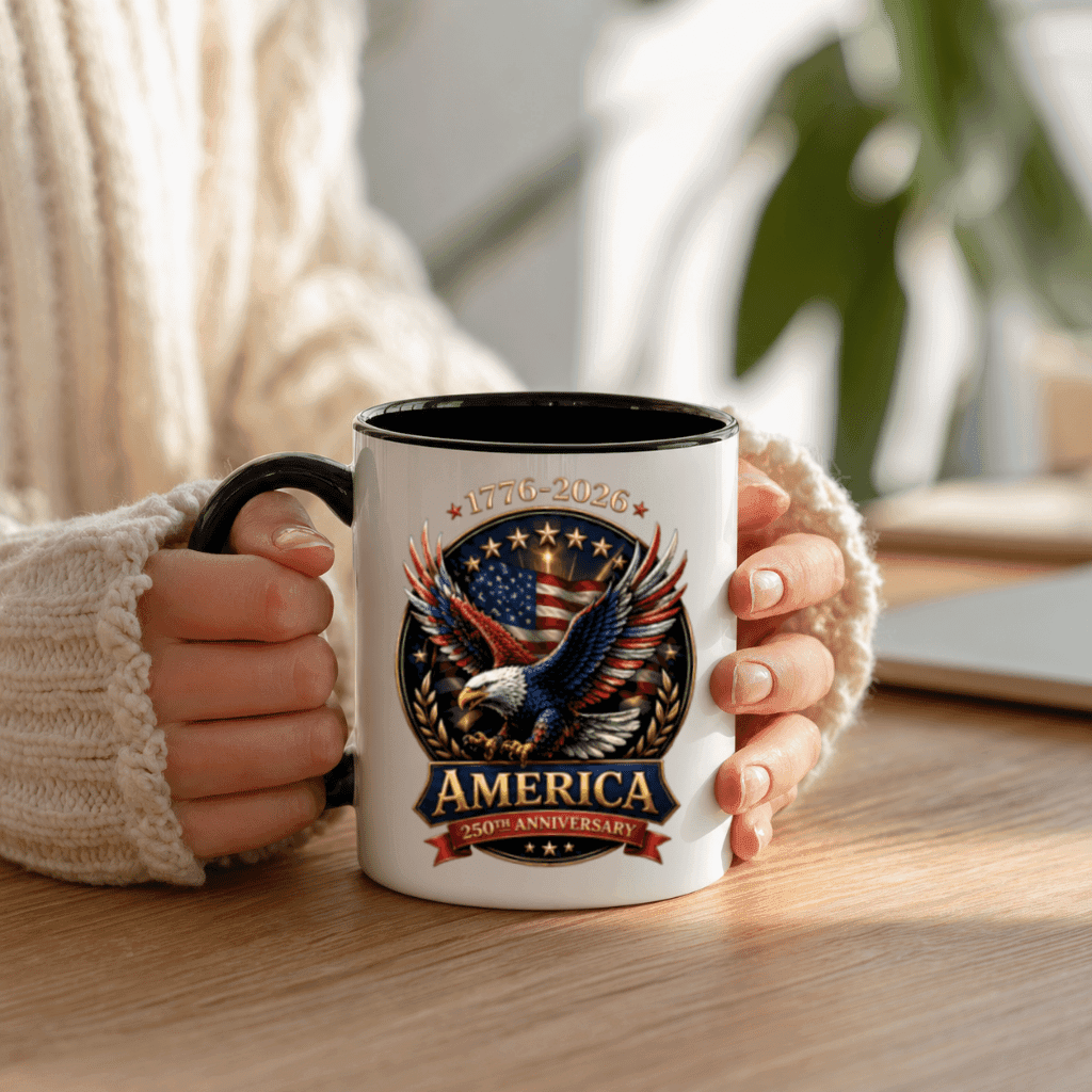 American Eagle 250th Anniversary Accent Mug – Independence Day 1776–2026 Patriotic Freedom Tee Gift for Dad thumbnail - back view