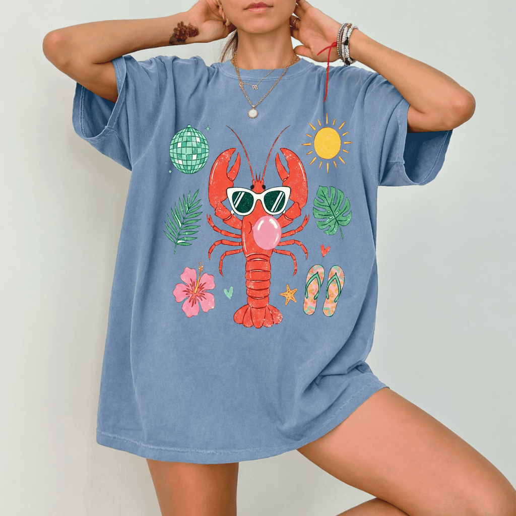 Cute Sea Lobster Comfort Colors Shirt - Funny Tropical Beach Summer Vacation Gift for women thumbnail - back view