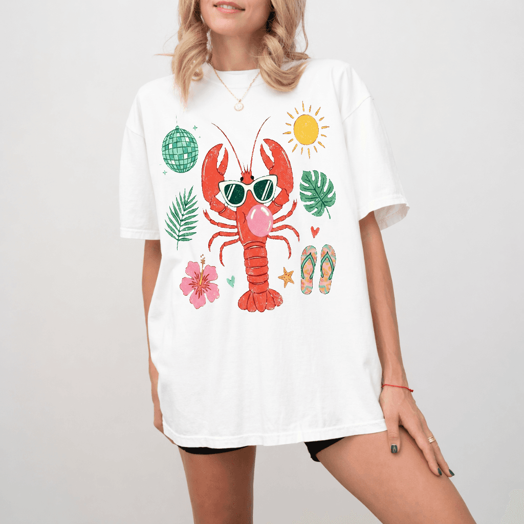 Cute Sea Lobster Comfort Colors Shirt - Funny Tropical Beach Summer Vacation Gift for women thumbnail - detail view