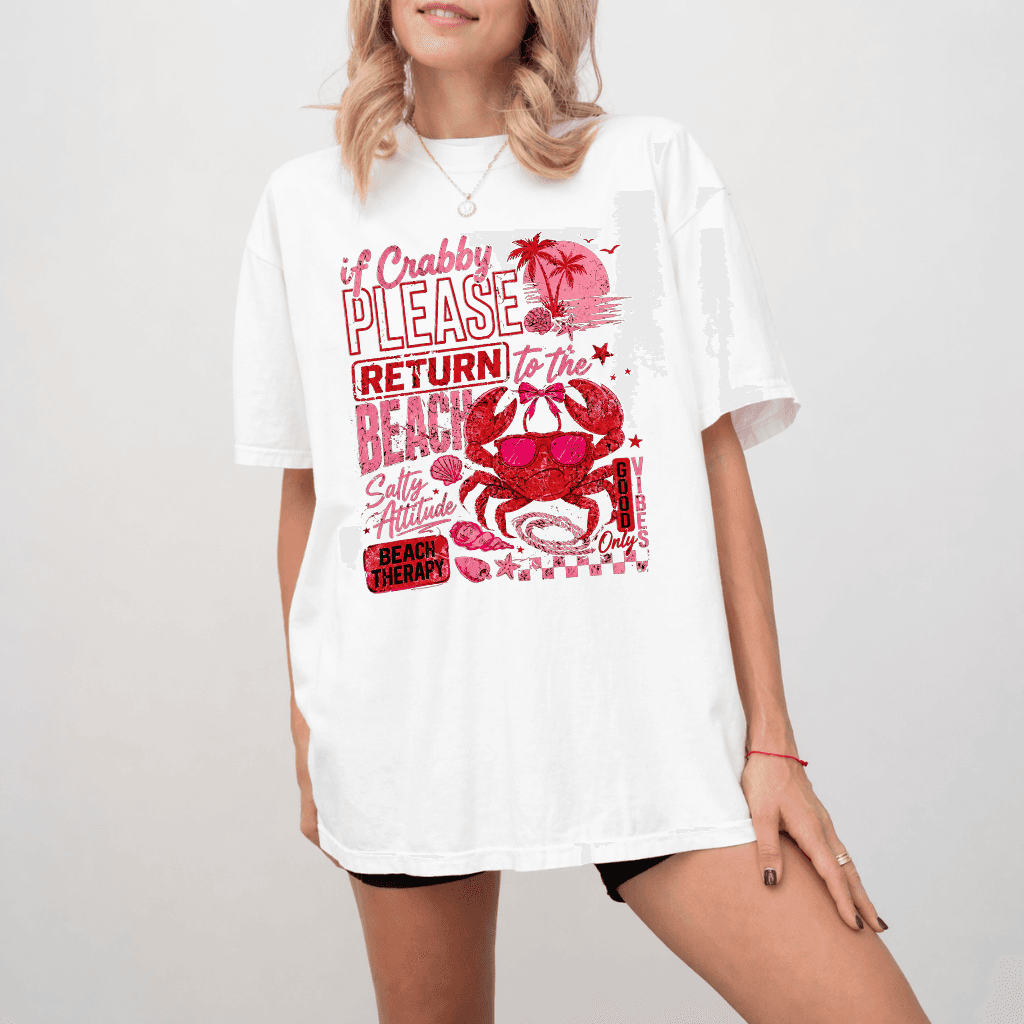 Crabby Please Return to The Beach Cotton tote bag - Retro Sea Crab Summer Vibes Bag - Perfect Gift for women thumbnail - detail view