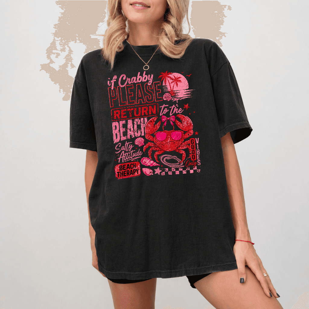 Crabby Please Return to The Beach Cotton tote bag - Retro Sea Crab Summer Vibes Bag - Perfect Gift for women thumbnail - back view