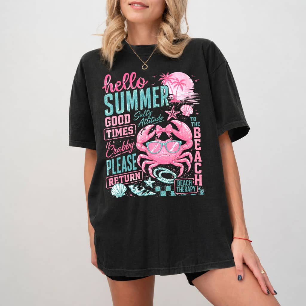 Retro Crabby Please Return to The Beach Wash Tee - Beach Therapy Shirt - Perfect Summer Vacation Gift for women thumbnail - back view