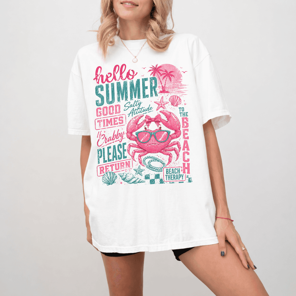 Retro Crabby Please Return to The Beach Wash Tee - Beach Therapy Shirt - Perfect Summer Vacation Gift for women thumbnail - detail view