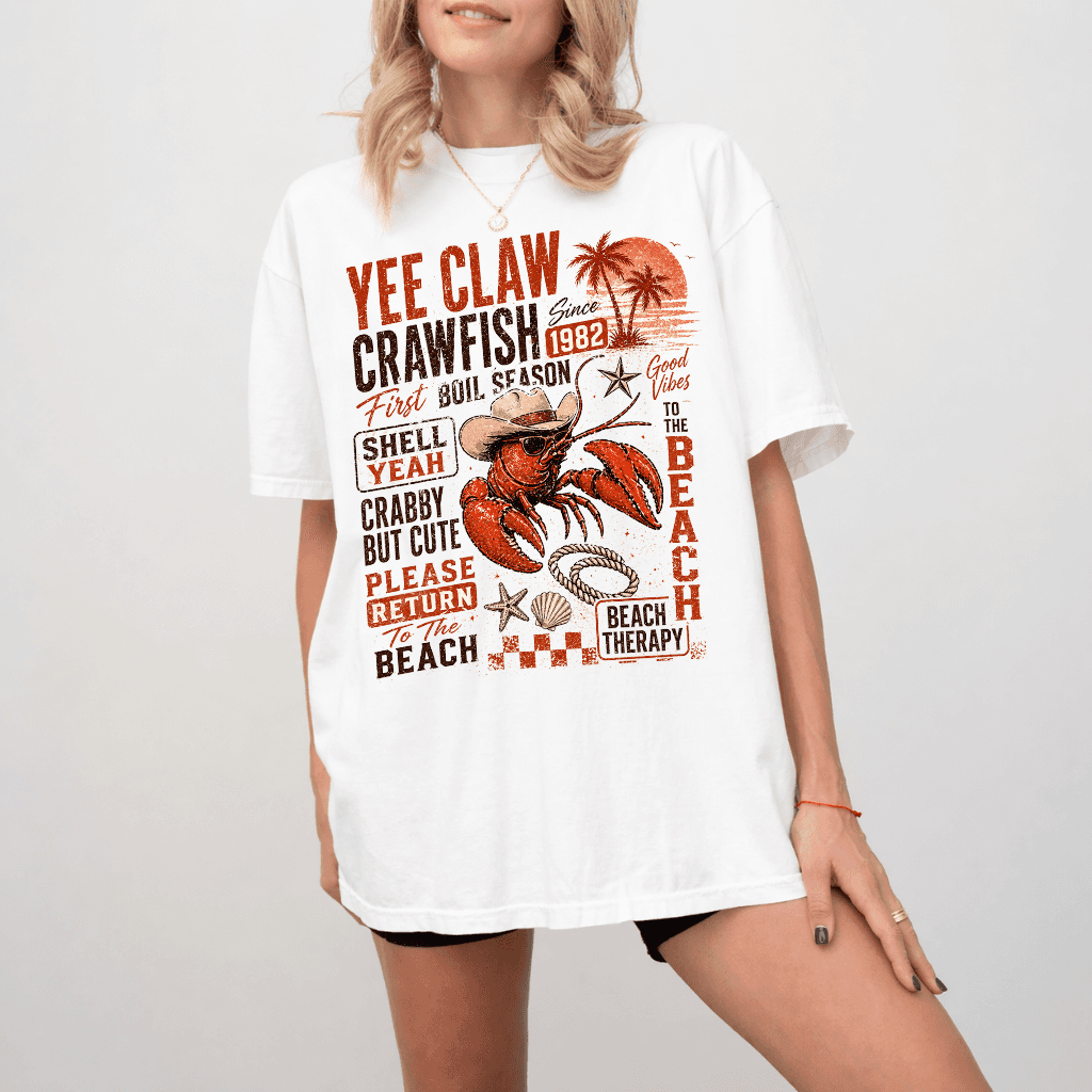 Yee Claw Lobster Cowboy Cotton tote bag - Funny Crawfish Beach Therapy tote bag - Ideal Gift for Beach Lovers thumbnail - detail view