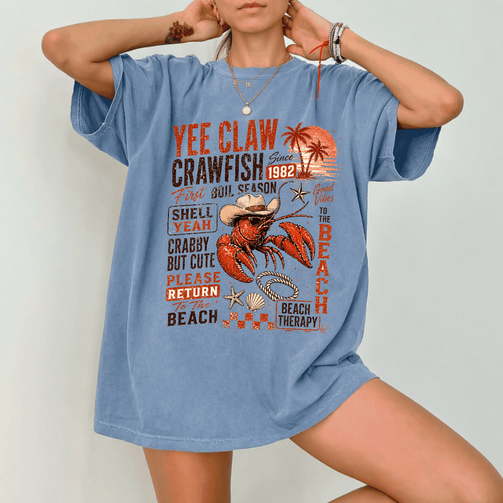 Yee Claw Lobster Cowboy Cotton tote bag - Funny Crawfish Beach Therapy tote bag - Ideal Gift for Beach Lovers thumbnail - back view