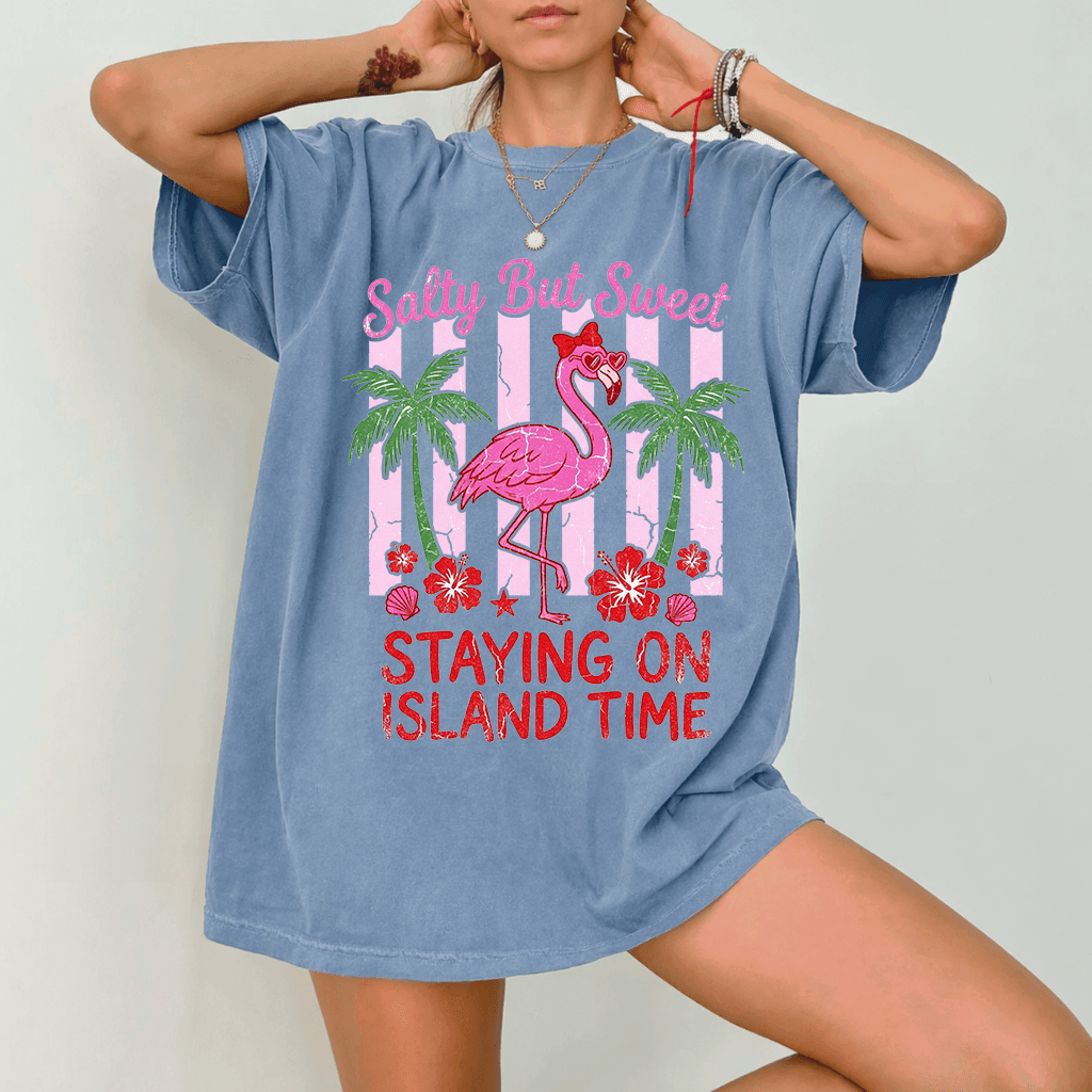 Salty But Sweet Shirt - Cute Pink Flamingo Summer Vibes Wash Tee - Perfect Gift for women thumbnail - back view