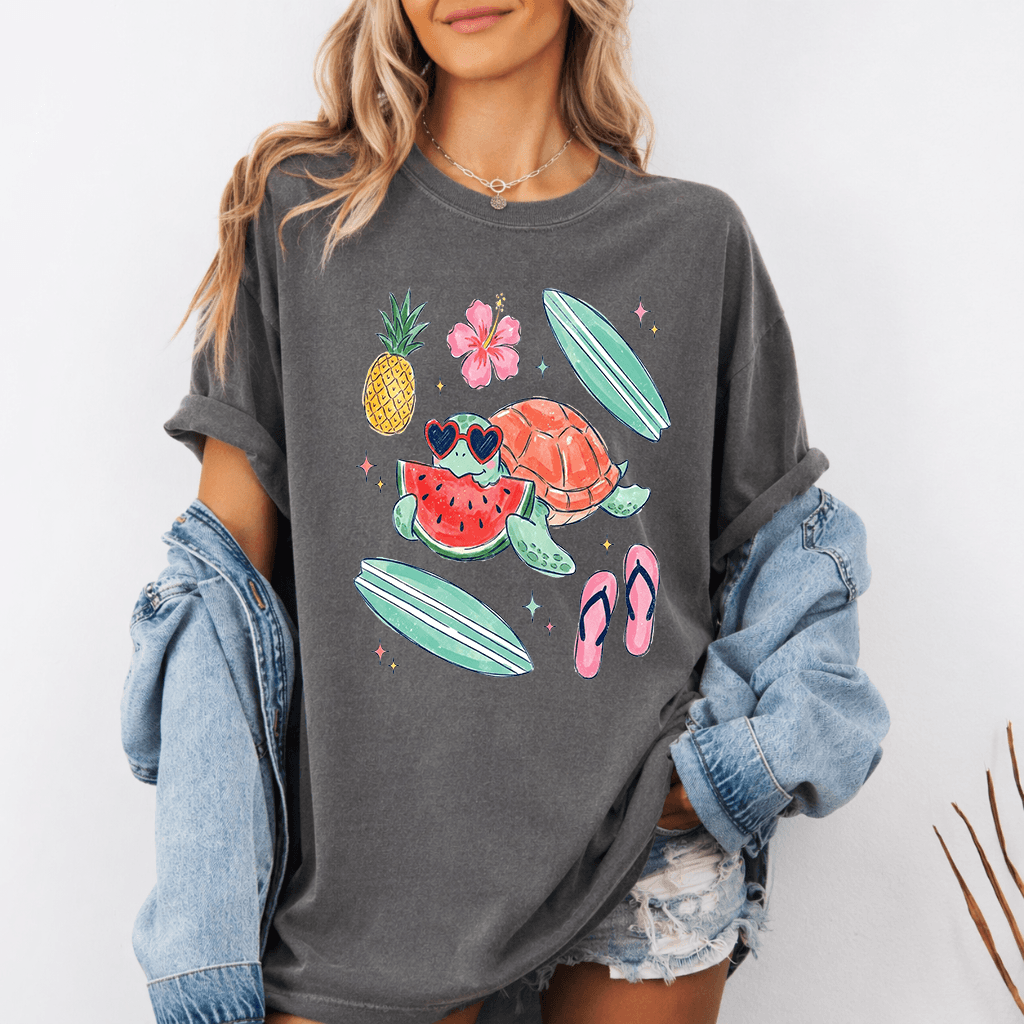 Comfort Colors Cute Sea Turtle Shirt - Women's Beach Turtle Sealife Shirt - Cute Summer Vacation Gift for women thumbnail - back view