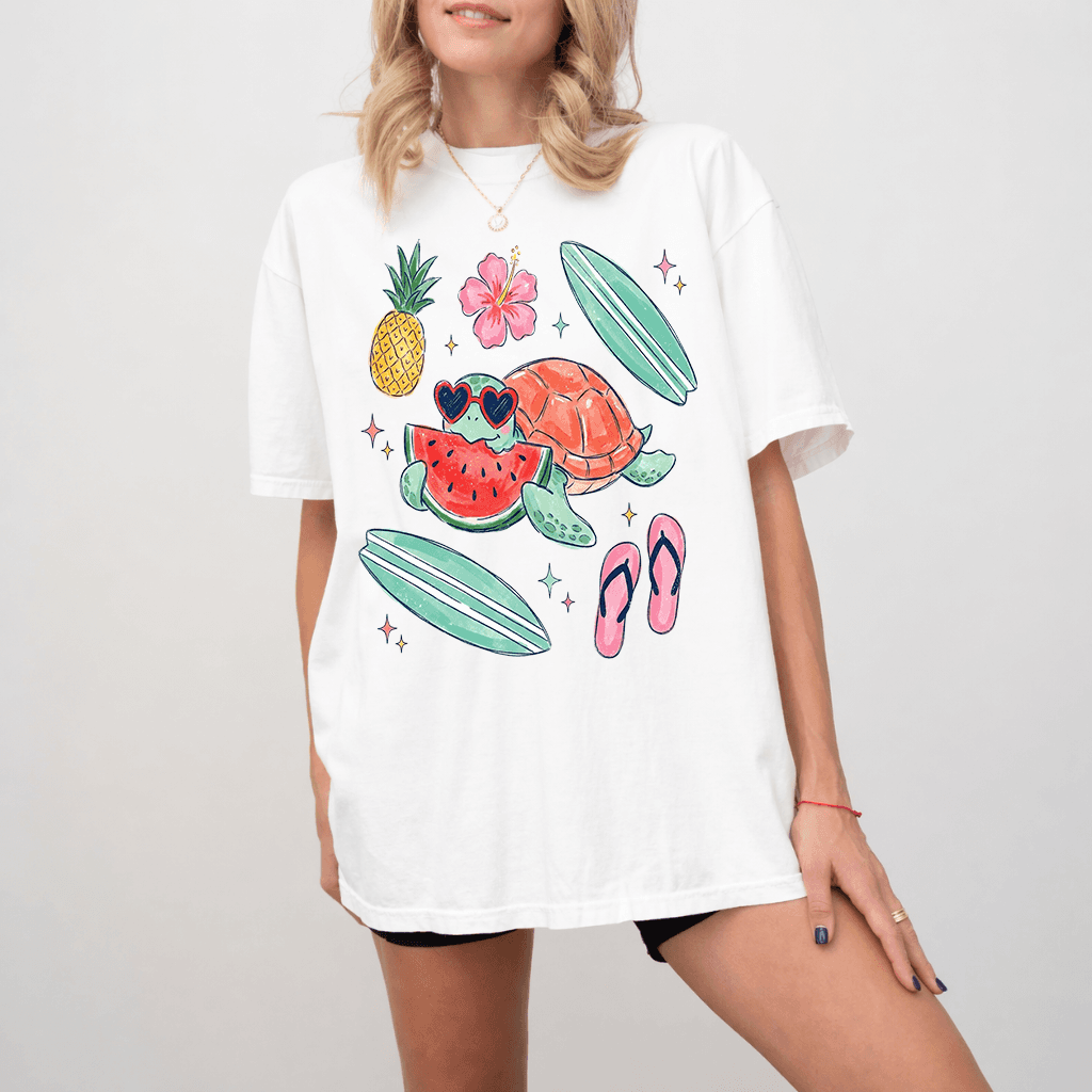 Comfort Colors Cute Sea Turtle Shirt - Women's Beach Turtle Sealife Shirt - Cute Summer Vacation Gift for women thumbnail - detail view