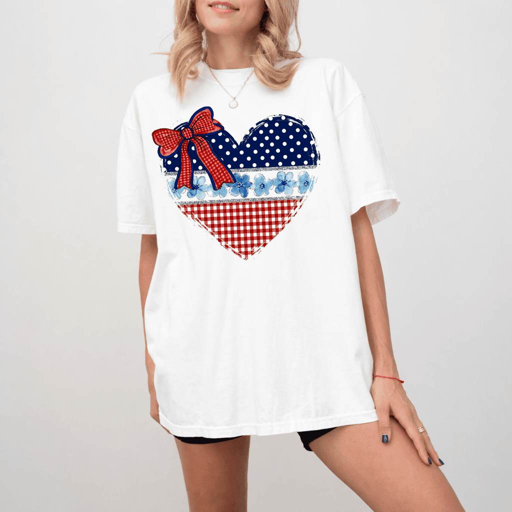 America Bow Heart Patriotic Coquette Comfort Colors Shirt - Cute 4th of July Heart Gift for women thumbnail - back view