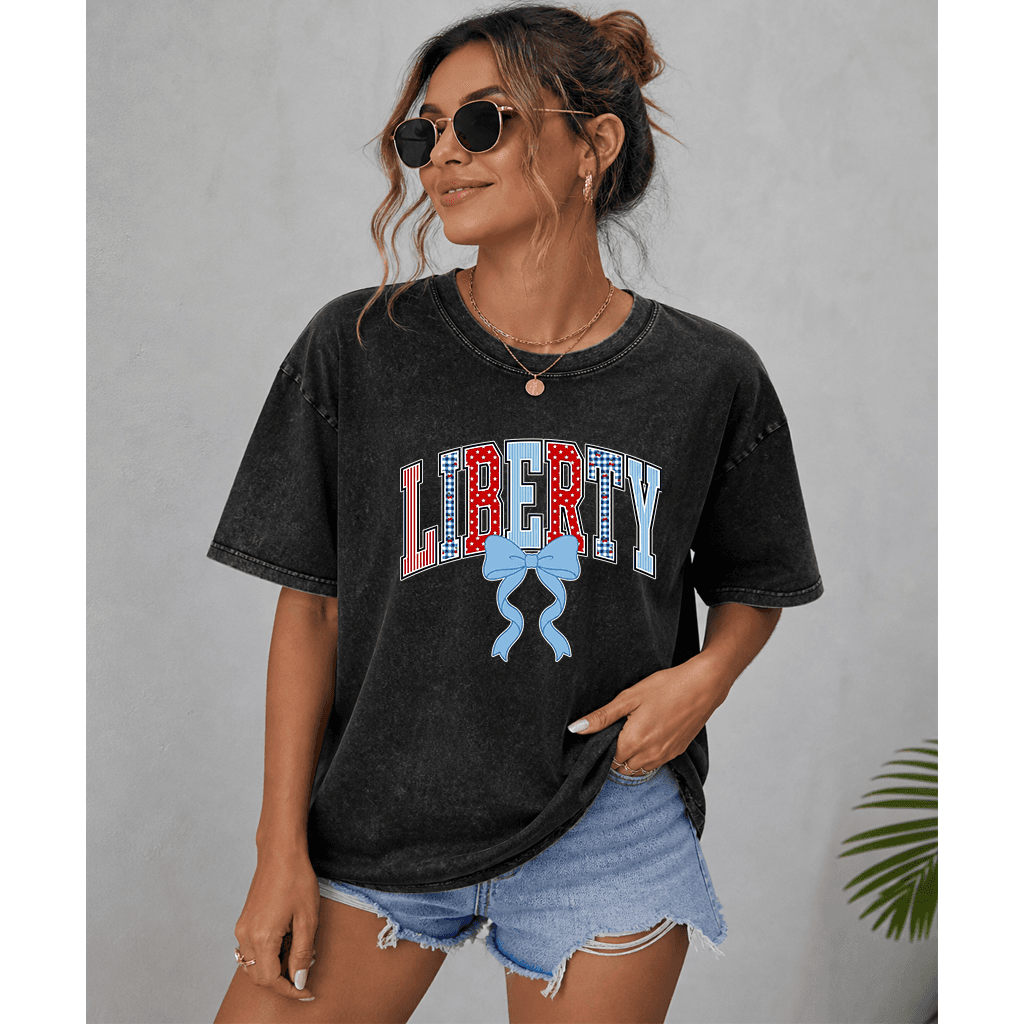 American Coquette Liberty Wash tee - Cute USA Coquette Bow 4th of July Gift for women thumbnail - detail view