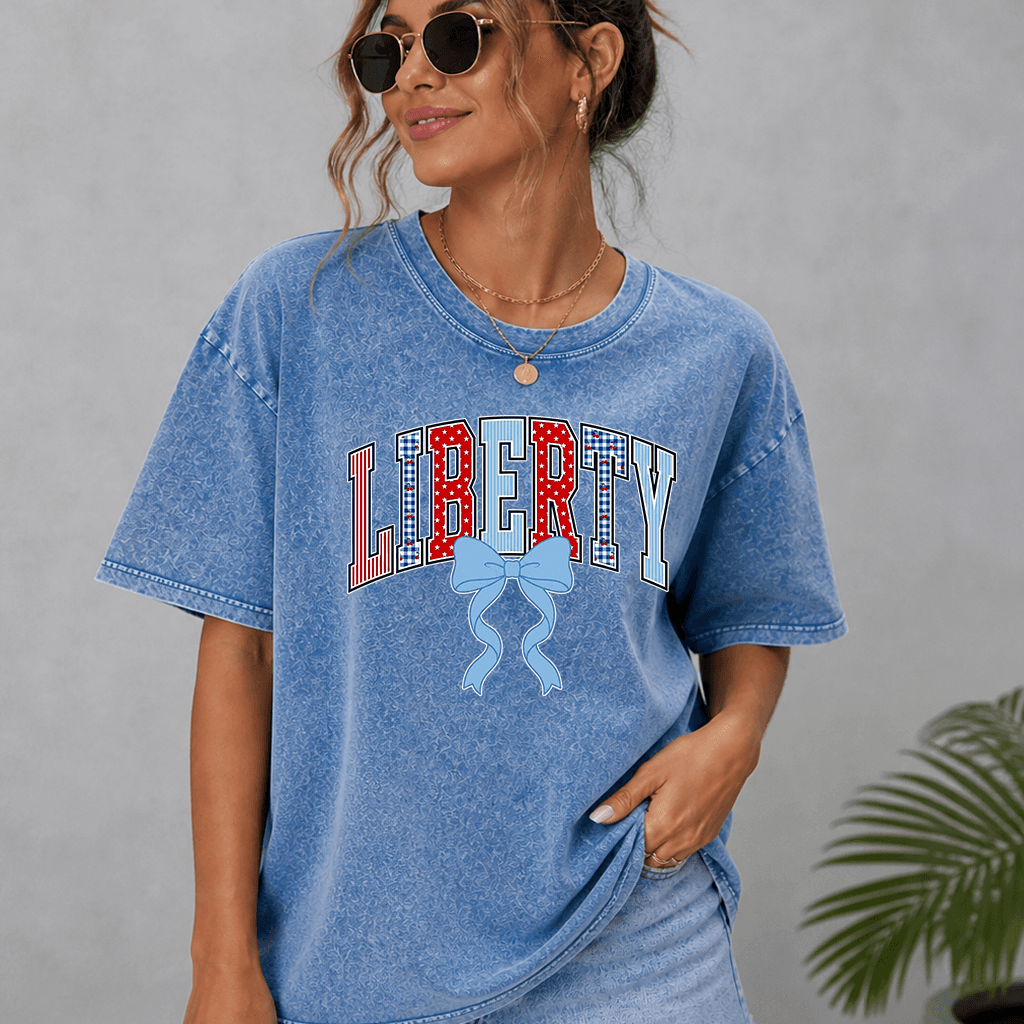 American Coquette Liberty Wash tee - Cute USA Coquette Bow 4th of July Gift for women thumbnail - back view