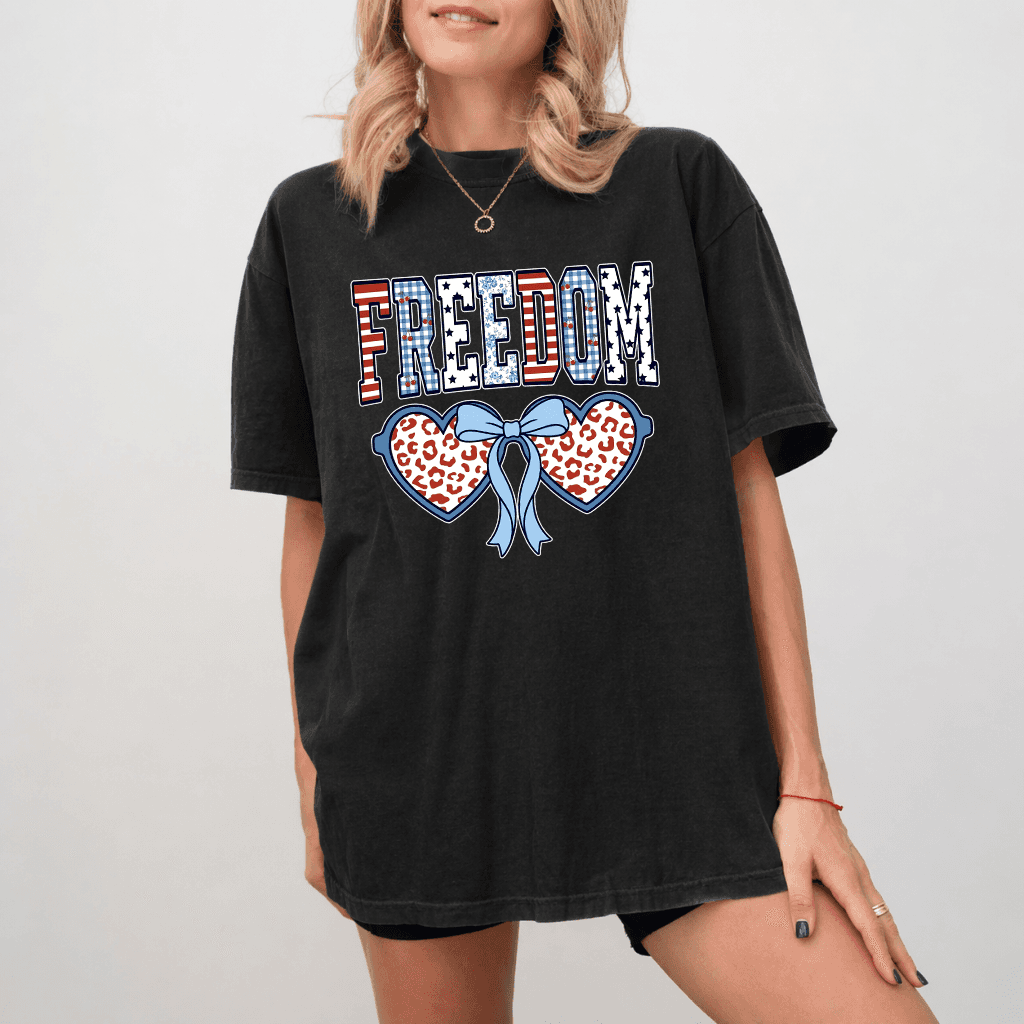 Comfort Colors Freedom USA Flag Sunglasses Shirt - Cute American Patriotic Gift for women thumbnail - back view