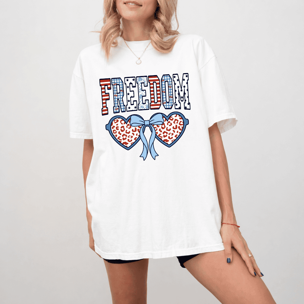 Comfort Colors Freedom USA Flag Sunglasses Shirt - Cute American Patriotic Gift for women thumbnail - detail view