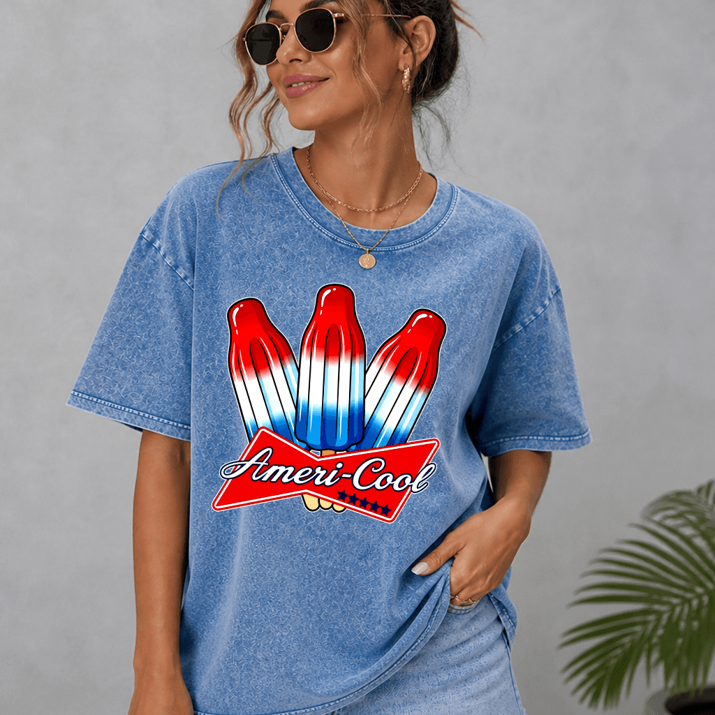 4th of July Ice Cream Wash tee - Ameri-cool Ice Cream Shirt - Cute American Patriotic Gift for men & women thumbnail - detail view