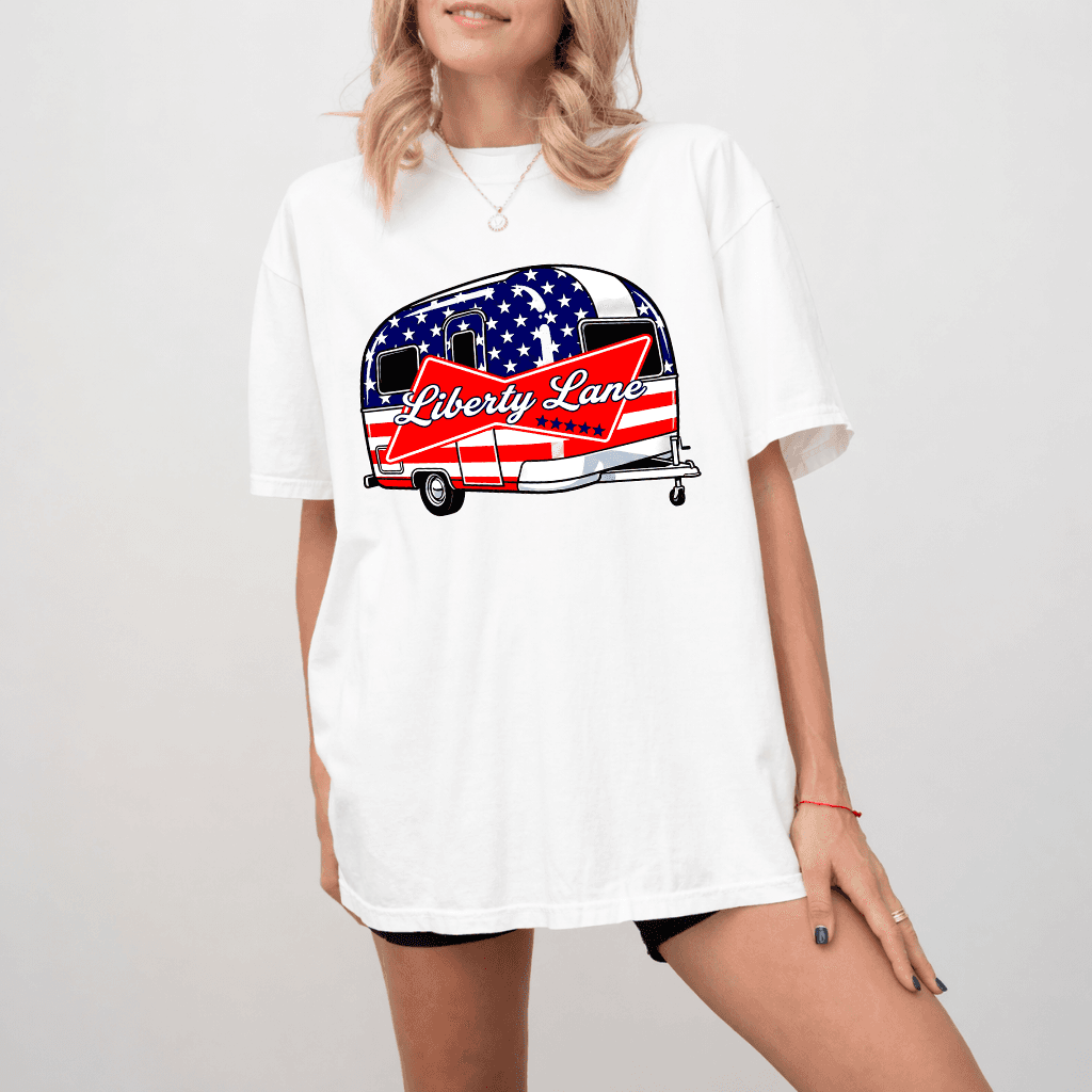 Comfort Colors USA Liberty Lane Caravan Shirt - Funny 4th of July Patriotic Gift for men & women thumbnail - detail view