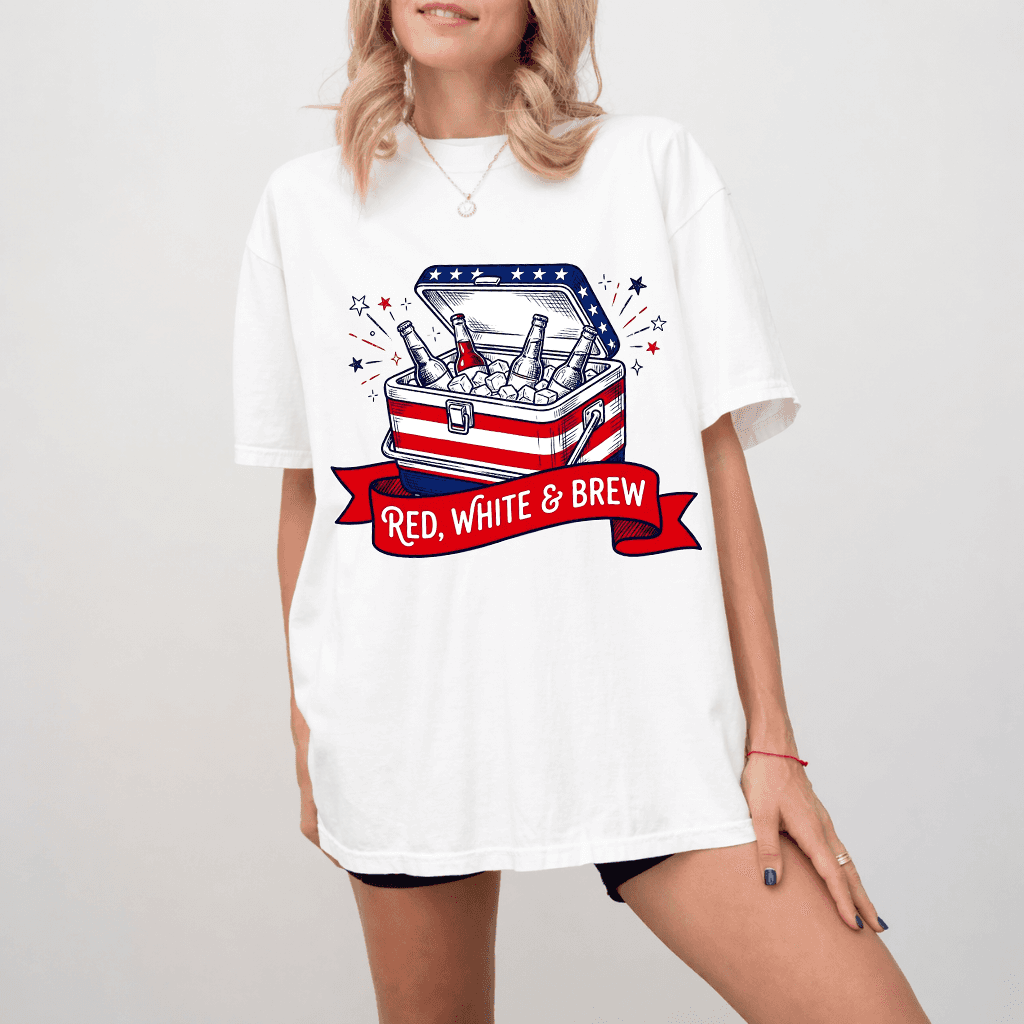 Comfort Colors Red White & Brew Shirt - 4th of July American Beer Lovers Shirt - Funny 4th of July Patriotic Beer Gift for men & women thumbnail - back view