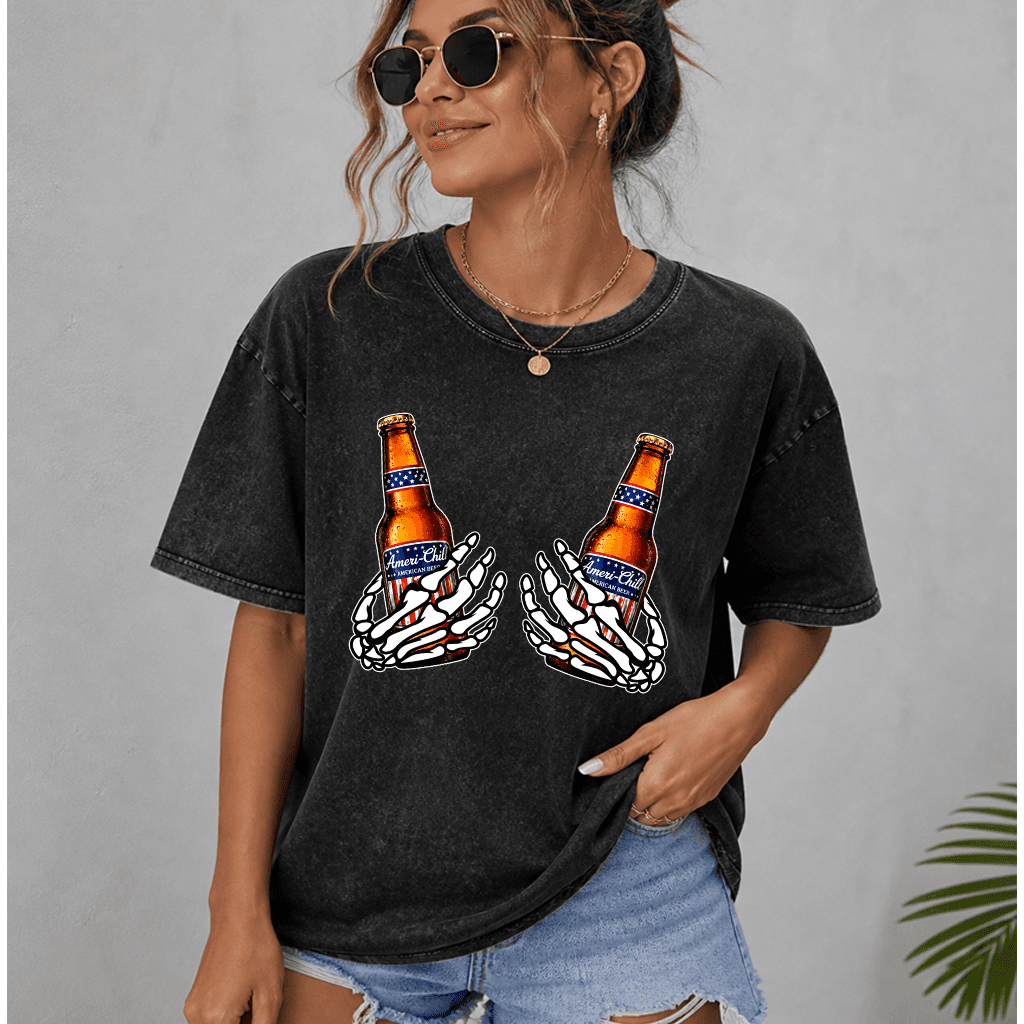 4th of July Beers Wash Tee - Ameri-Chill Funny Beer Shirt for Men & Women - Ideal 4th of July Gift for Drinking Beer Lovers thumbnail - detail view