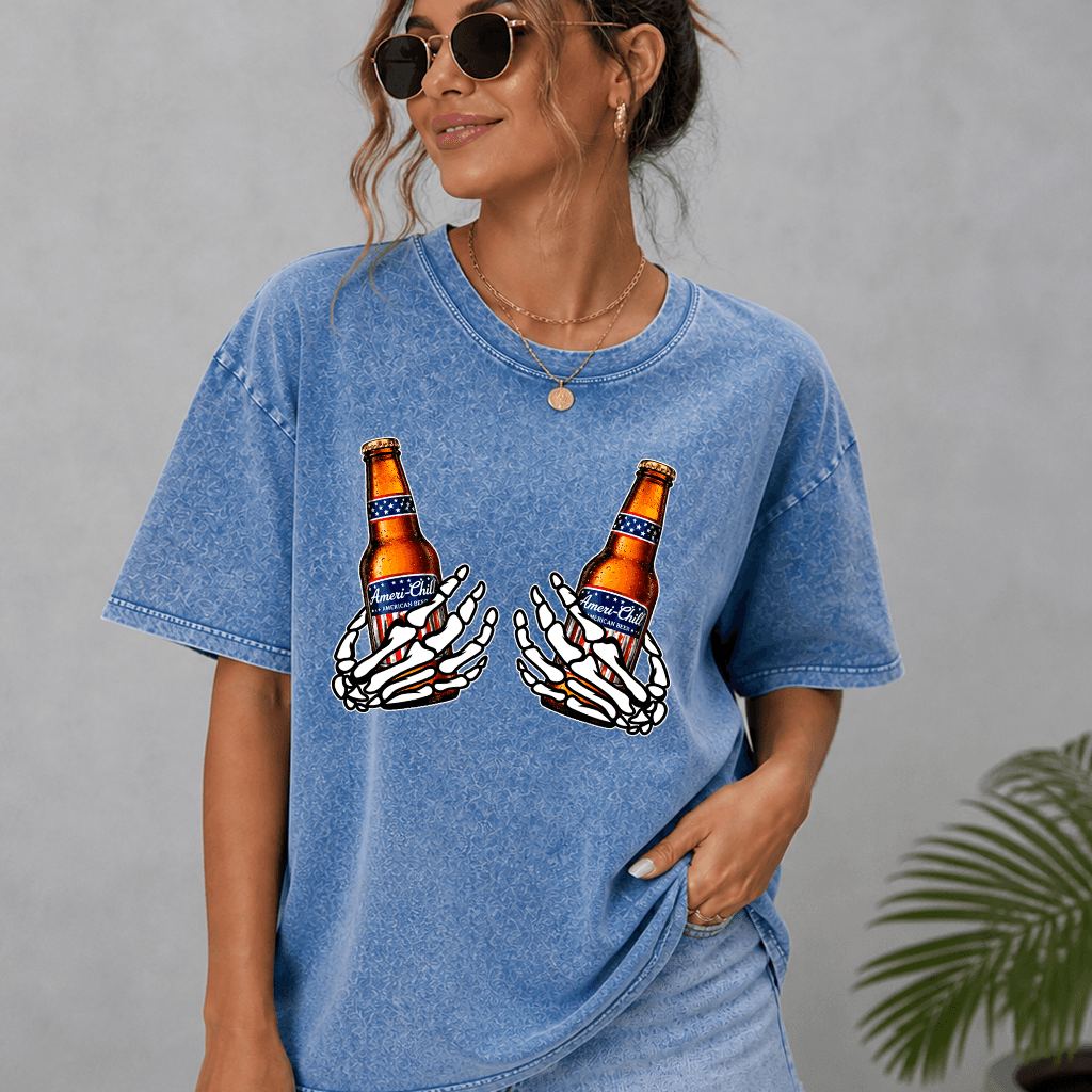 4th of July Beers Wash Tee - Ameri-Chill Funny Beer Shirt for Men & Women - Ideal 4th of July Gift for Drinking Beer Lovers thumbnail - back view