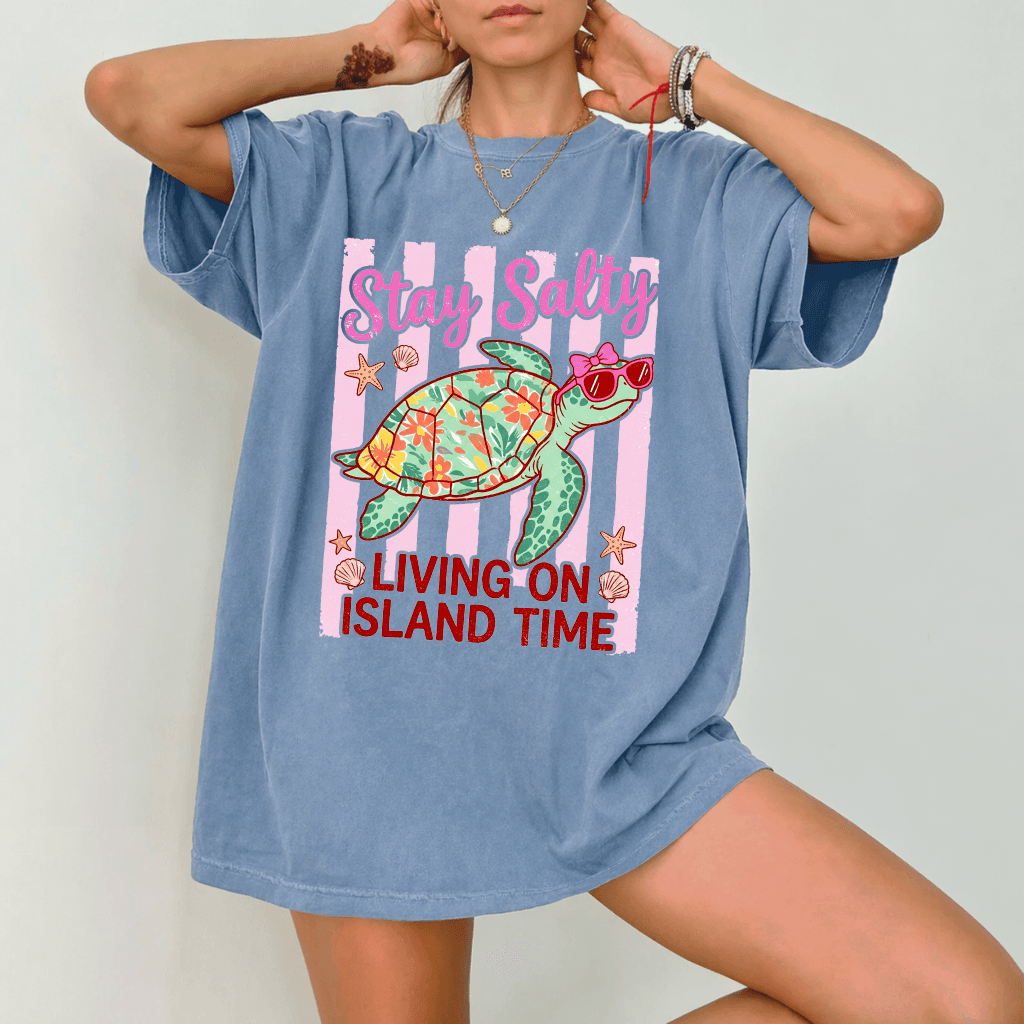 Stay Salty Turtle Shirt - Cute Sea Turtle Wash Tee - Funny Summer Vacation Gift for Turtle Lovers thumbnail - back view