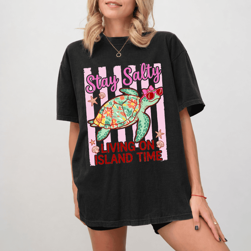 Stay Salty Turtle Shirt - Cute Sea Turtle Wash Tee - Funny Summer Vacation Gift for Turtle Lovers thumbnail - detail view