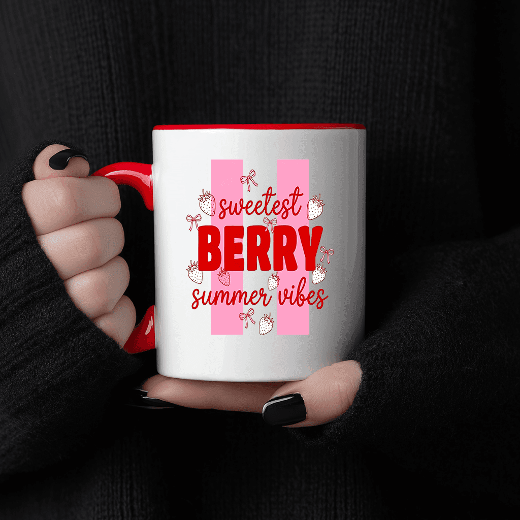 Cute Berry Sweet Summer Vibes Accent Mug - Cute Strawberry Summer Gift for women thumbnail - detail view