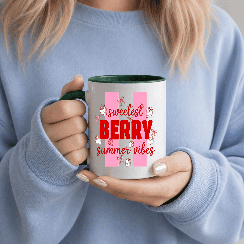 Cute Berry Sweet Summer Vibes Accent Mug - Cute Strawberry Summer Gift for women thumbnail - back view
